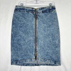 VTG Stonewashed Denim Skirt Juniors Size 13 100% Cotton Front Zip Y2K Streetwear